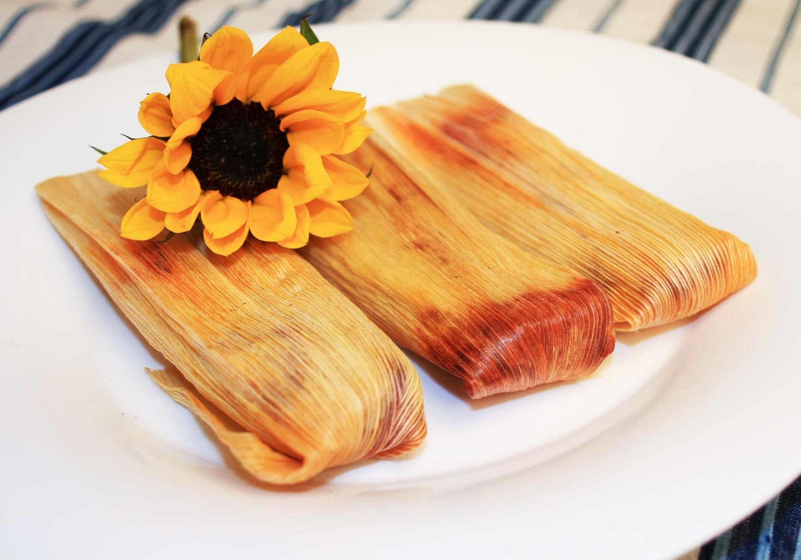 Hibiscus Flower Tamales with Red Chili Sauce