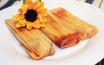 Hibiscus Flower Tamales with Red Chili Sauce